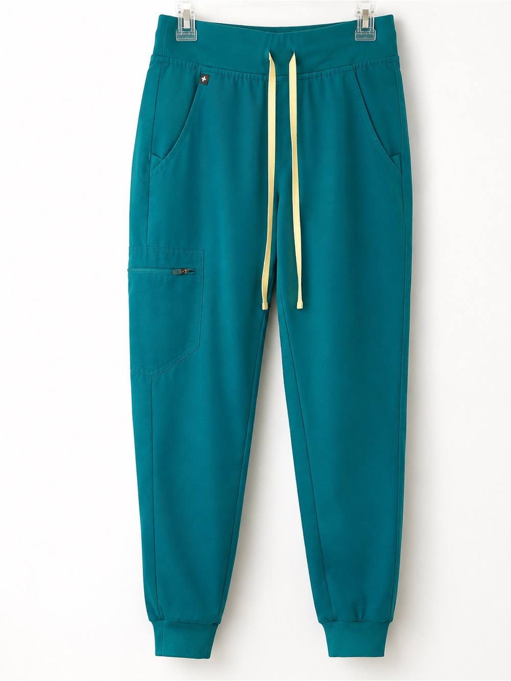 Figs Teal Jogger Pants with Pale Yellow Drawstring